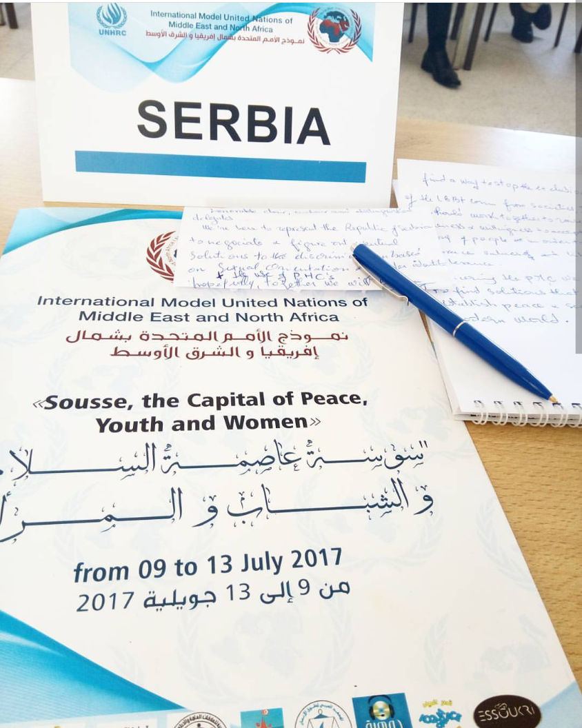 Delegate placard and programme from the first MENAMUN in 2017